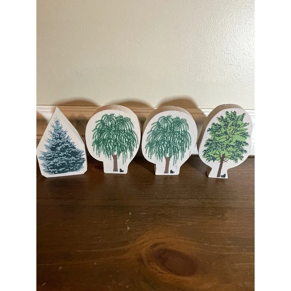 Set of 4 Cars Meow Wooden Tree Shelf Sitters Willow Spruce